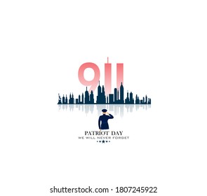 9/11 USA Never Forget September 11, 2001. Vector conceptual illustration for Patriot Day USA poster or banner. white background, red, blue colors