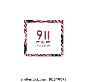 9/11 USA Never Forget September 11, 2001. Vector conceptual illustration for Patriot Day USA poster or banner. white background, red, blue colors