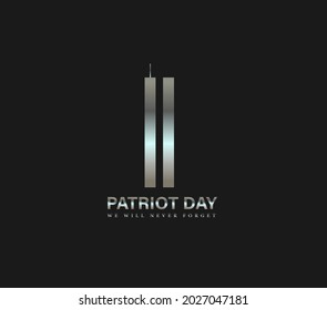 911 USA Vergessen Sie nie den 11. September 2001. Vektor konzeptuelle Illustration für Patriot Day USA Poster oder Banner. schwarzer Hintergrund, Metallhintergrund