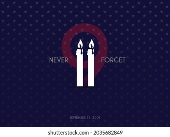 9-11 USA Never Forget September 11, 2001. the concept with 2 candles on a black background. Vector conceptual illustration for Patriot Day USA poster or banner.