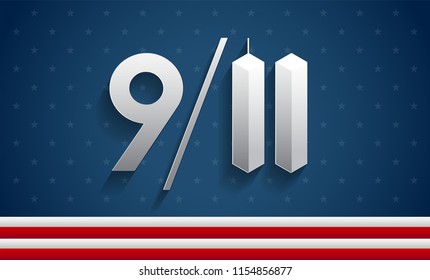 9/11 vector illustration Patriot Day USA, 911 Memorial background for September 11, 2001 attacks remembrance day design