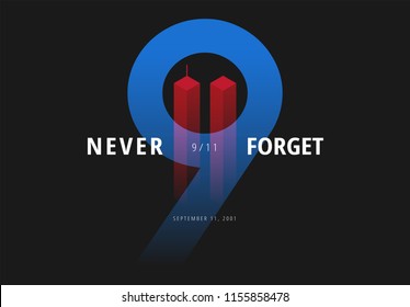 9/11 vector illustration for Patriot Day USA. Never Forget September 11 Attacks poster