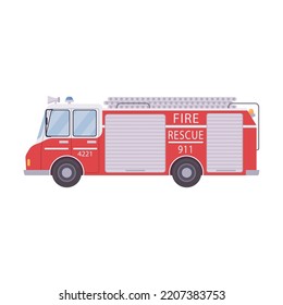 911 vehicle. Fire fighters trucks isolated on white. Vector illustrations for accident, rescue, transport concept