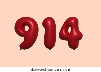 914 3d number balloon made of realistic metallic air balloon 3d rendering. 3D Red helium balloons for sale decoration Party Birthday, Celebrate anniversary, Wedding Holiday. Vector illustration
