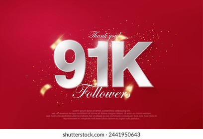 91k followers with luxurious silver numbers on a red background.