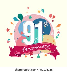 91st anniversary with abstract background