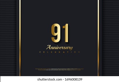 91st anniversary background with illustrations of golden numbers and vertical lines on the right and left.