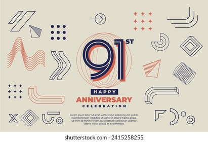 91st anniversary celebration with abstract geometric shape background