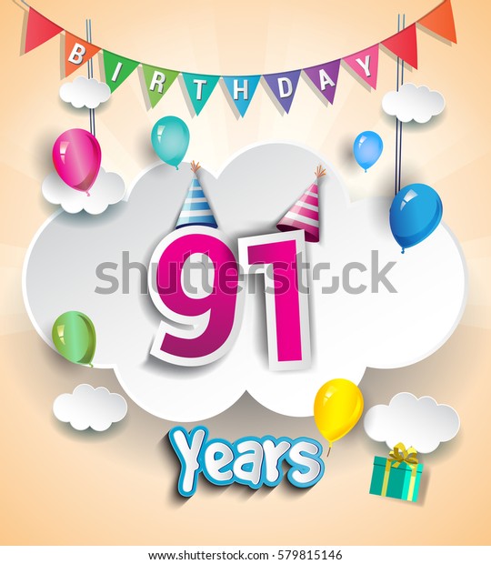 91st Anniversary Celebration Design Clouds Balloons Stock Vector ...