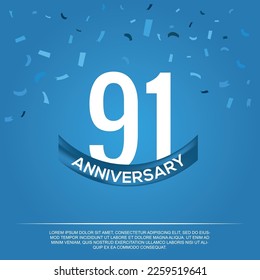 91ª celebración del aniversario diseño vectorial con números de color blanco y fuente de color blanco sobre fondo de color azul abstracto 