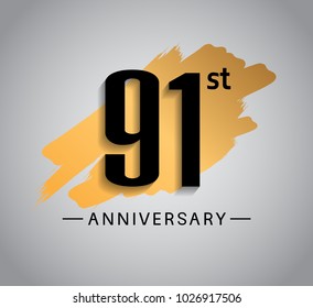 91st anniversary design with golden brush isolated on white background for celebration event