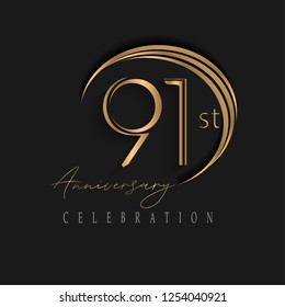 91st anniversary, design templates vector and illustrations with golden color and dark background