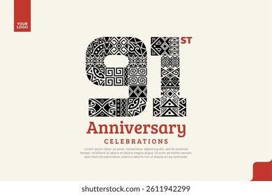 91st Anniversary with Geometric Ornament, Stylized Number 91 Design