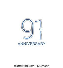 91st anniversary logo design uses three lines which form the numbers.  years anniversary signs . Silver and blue color anniversary