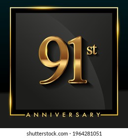 91st anniversary logo golden colored isolated on black background, vector design for greeting card and invitation card.