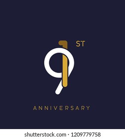 91st anniversary logo.overlapping number with simple monogram color. vector design for greeting card and invitation card.