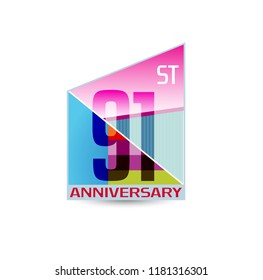 91st anniversary logotype design colorful geometric style fot use in party, birthday and celebration purpose. vector design isolated on white background