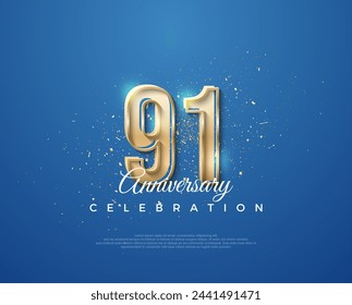 91st anniversary with a luxurious design between gold and blue. Premium vector for poster, banner, celebration greeting.