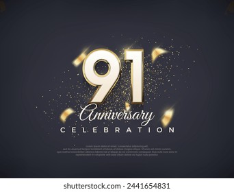 Número del 91 aniversario con números de lujo. diseño vectorial premium. Vector premium para póster, banner, saludo de celebración.