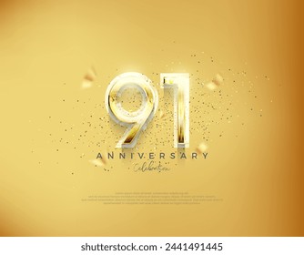 91st anniversary number. Luxury gold background vector. Premium vector for poster, banner, celebration greeting.