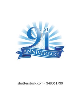 91st anniversary ribbon logo with blue rays of light