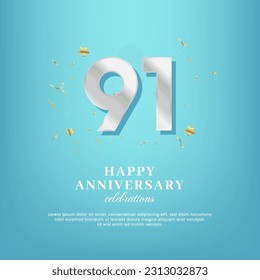 91st anniversary vector template with a white number and confetti spread on a gradient background