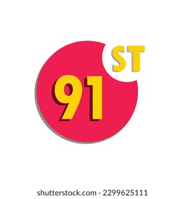 91.ª noventa primer número ordinal en el círculo, contando tipografía de aniversario icono símbolo de símbolo de símbolo de logotipo línea de trazo editable estilo de diseño plano aislado en blanco