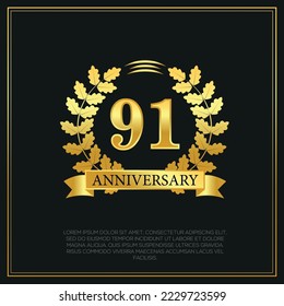 91st Year anniversary celebration background.  Golden numbers with gold ribbon, vector design.
