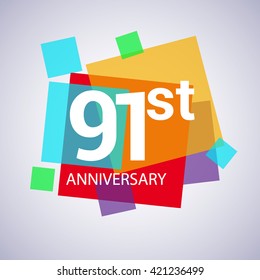 91st years anniversary logo, vector design birthday celebration with colorful geometric isolated on white background.