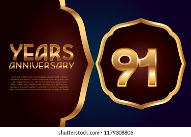 91th Anniversary gold numbers. background for anniversary