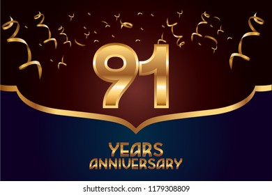 91th Anniversary gold numbers. background for anniversary