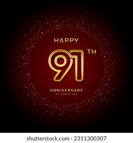 Diseño del logotipo del 91º aniversario con un concepto de doble línea en color dorado, logotipo vectorial ilustración de la plantilla