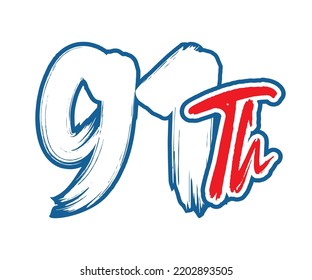 91. Ordinale Nummer, die Vektorgrafik mit atemberaubender Schriftart auf rotem Trimmblau auf weißem Hintergrund zählt