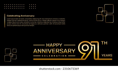 91th year anniversary template design with gold color, vector template illustration