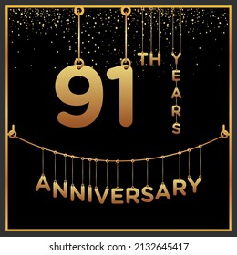 91th years anniversary, vector design for anniversary celebration with gold color on black background, simple and luxury design. logo vector template