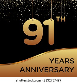 91th years anniversary, vector design for anniversary celebration with gold color on black background, simple and luxury design. logo vector template