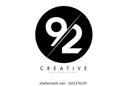 92 9 2 Number Logo Design with a Creative Cut and Black Circle Background. Creative logo design.
