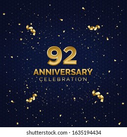 92 anniversary celebration with blue hexagon background.