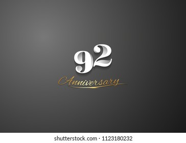 92 Anniversary elegant logotype design, white colored isolated on black background