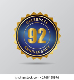 92 Anniversary gold badge luxury style with blue deep
