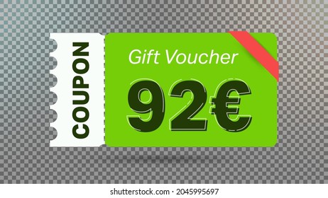 92 euro coupon promotion sale for website, internet ads, social media.Big sale and super sale coupon code euro 92 discount gift voucher coupon vector illustration summer offer ends weekend