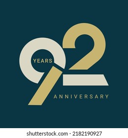 92 Logo, 92nd Anniversary Logo, Golden Color, Vector Template Design element for birthday, invitation, wedding, greeting card illustration.