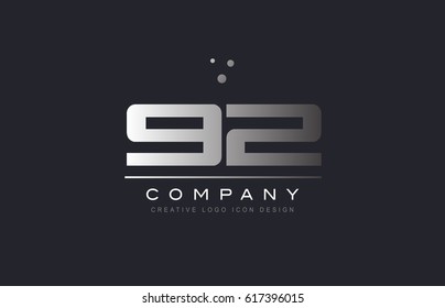 92 ninety two number silver metal grey blue dots company logo design vector icon template