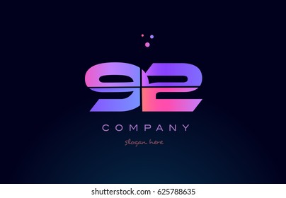 92 ninety two pink blue purple number digit numeral dots creative company logo vector icon design template