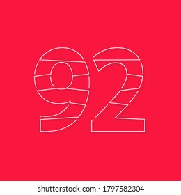 92 números, letra de trazo lineal. Diseño moderno y creativo. 