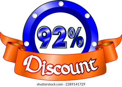92% de descuento, disco azul y cinta anaranjada, ilustración vectorial para mayorista y minorista, arte ilustrativo, ilustración hermosa, vector. ¡Dios es bueno!
