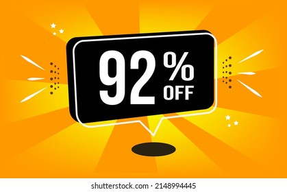 92% de descuento. Banner naranja con globo negro y oferta especial de compra y venta