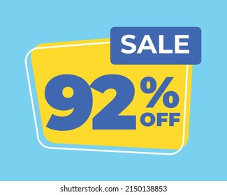 92% off tag ninety two percent discount sale blue letter yellow background