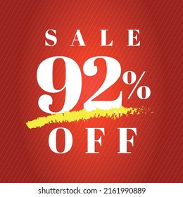 92% off tag ninety two percent discount sale white letter red gradient background