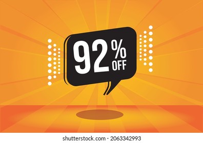 92 percent discount. Orange banner with floating balloon for promotions and offers. Vector Illustration.